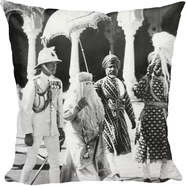 The Begum of Bhopal escorts the Prince of Wales to the Durbar Hall, India, 1921