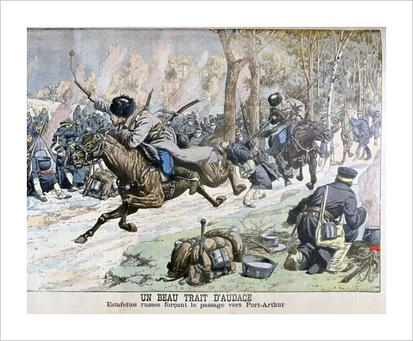 Surprise attack by Russian cavalry on the road to Port Arthur, Russo-Japanese War, 1904