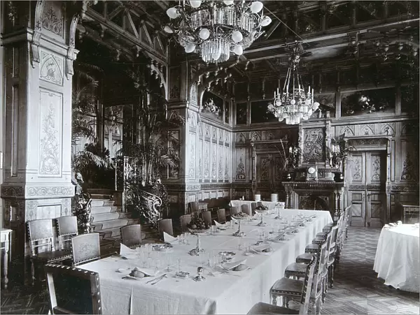 Dining room of the Imperial Palace in Bialowieza Forest, Russia, late 19th century. Artist: Mechkovsky