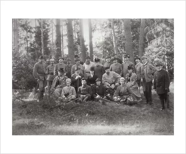 Tsar Alexander III with family and friends on a hunt in the Bialowieza Forest, Russia, 1894