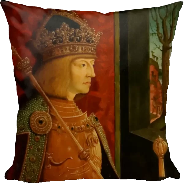 Emperor Maximilian I (1459-1519), with crown, sceptre, and sword, c. 1500. Artist: Strigel, Bernhard (ca 1460-1528)