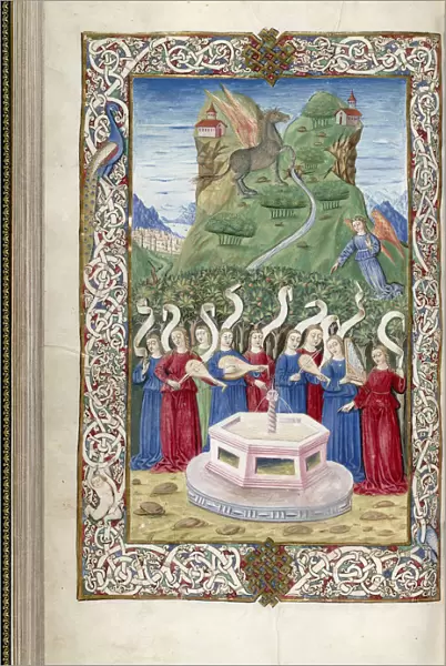 The nine Muses with Pegasus and Mount Helicon (From Argumentum by Guarinus Veronensis), 1485-1499. Artist: Anonymous