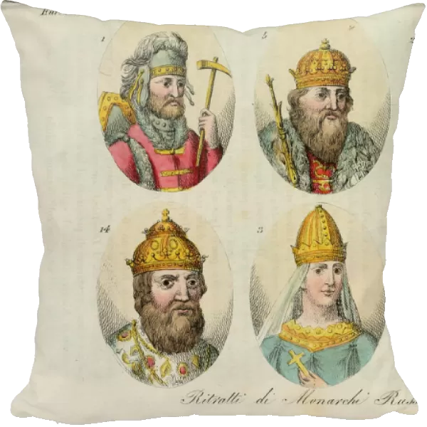 1. Rurik 2. Igor of Kiev 3. Olga 4. Sviatoslav 5. Vladimir the Great 14. Ivan IV (from Il costume antico? by Giulio Ferrario), 1831. Artist: Giarre, Luigi (1772-1844)