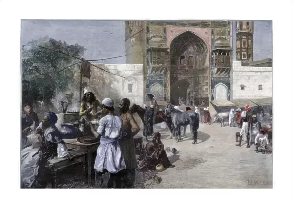 An open-air restaurant at Lahore, India, 1880. Artist: Edwin Lord Weeks