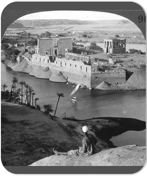 Looking down on the island of Philae and its temples, Egypt, 1905. Artist: Underwood & Underwood