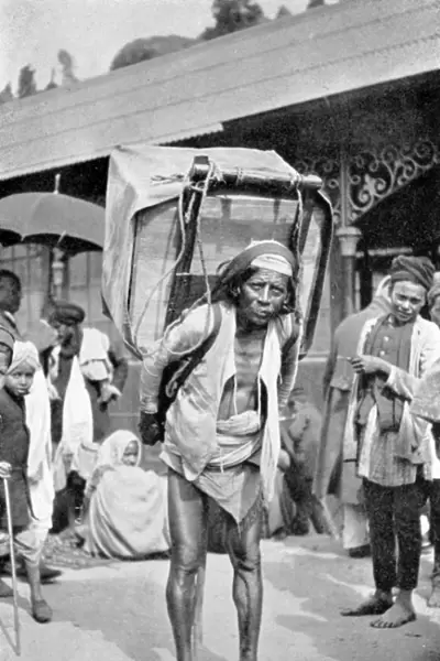 A labourer carrying tea, Darjeeling, West Bengal, India, c1910