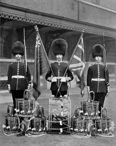 The colours and drums of the 2nd Grenadier Guards, 1896. Artist: J Thomson