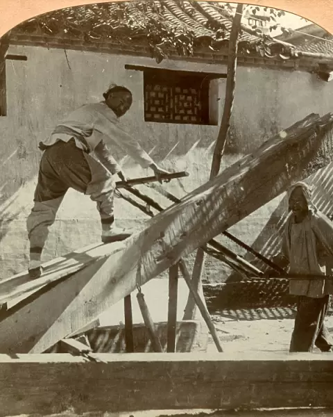 A Chinese saw mill, Peking, China, 1900. Artist: Keystone View Company