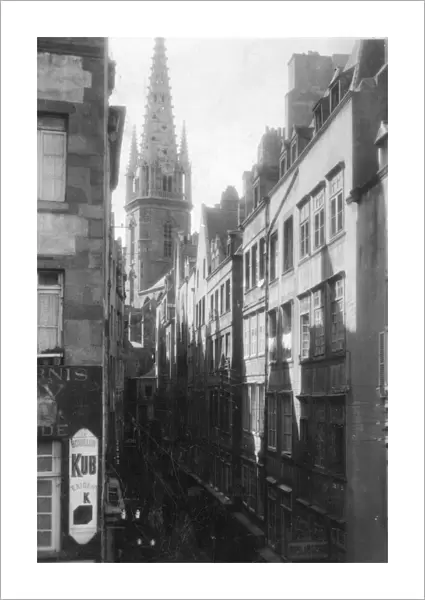 Street scene, showing the cathedral spire, St Malo, Brittany, France, 20th century