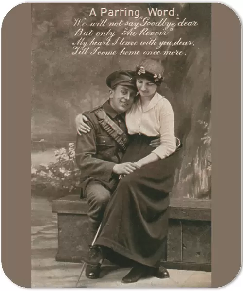 A Parting Word, romantic postcard featuring a soldier and his sweetheart