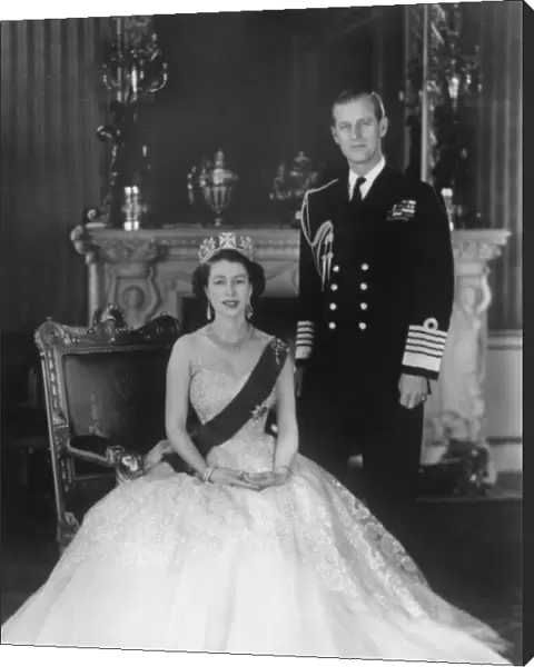 HM Queen Elizabeth II and HRH Duke of Edinburgh at Buckingham Palace, 12th March 1953. Artist: Sterling Henry Nahum Baron