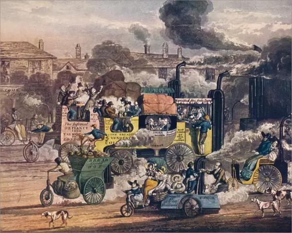 The Progress of Steam - A view in White Chapel Road, 1905. Artist: Henry Thomas Alken