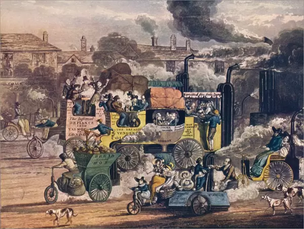 The Progress of Steam - A view in White Chapel Road, 1905. Artist: Henry Thomas Alken