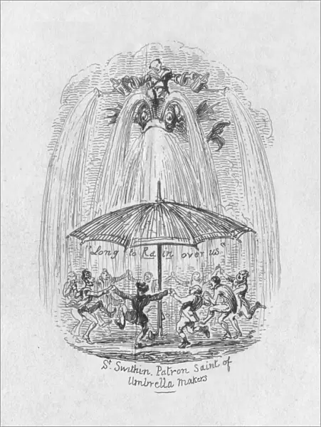 St. Swithin Patron Saint of Umbrella Makers, 1829. Artist: George Cruikshank