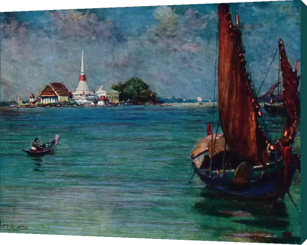 A Fishing Boat Off the Island Pagoda of Paknam, 1913. Artist: Edwin Norbury
