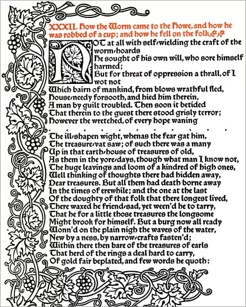 Kelmscott Press: Page from The Tale of Beowulf Printed in the Troy Type, c. 1895, (1914). Artist: William Morris