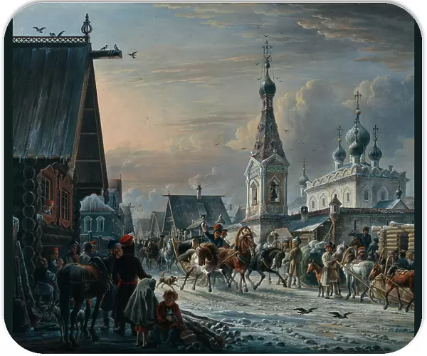 Street with Mail Coaches, 1829. Artist: Orlowski, Alexander Osipovich (1777-1832)