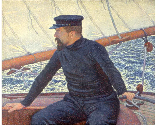 Paul Signac on his boat. Artist: Rysselberghe, Theo van (1862-1926)