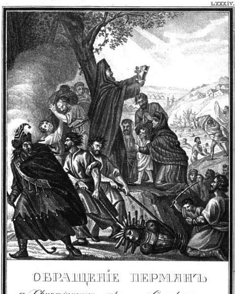 The conversion of the Permians to Christianity by Saint Stephen of Perm, 1389 (From Illustrated Kar Artist: Chorikov, Boris Artemyevich (1802-1866)
