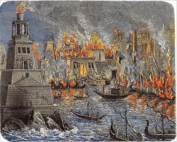 The Burning of the Library of Alexandria, 1876. Artist: Anonymous