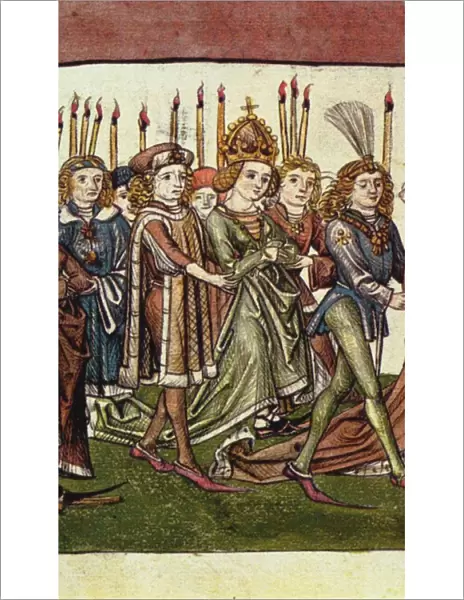 Queen Elizabeth of Luxembourg. Detail from the Richentals illustrated chronicle, c. 1440. Artist: Master of the Chronicle of the Council of Constance (active c. 1440)
