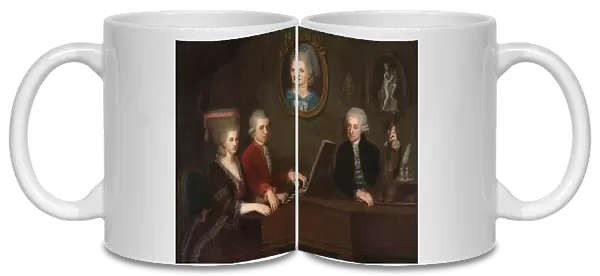 Wolfgang Amadeus Mozart with sister Maria Anna and father Leopold, on the wall a portrait of the dec