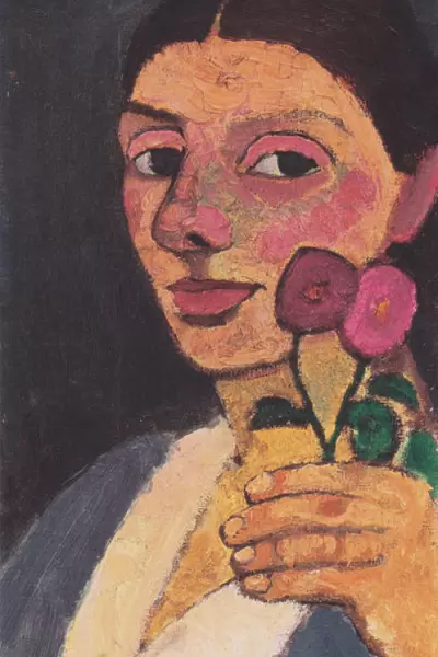 Self-Portrait with Two Flowers in Her Raised Left Hand, 1907