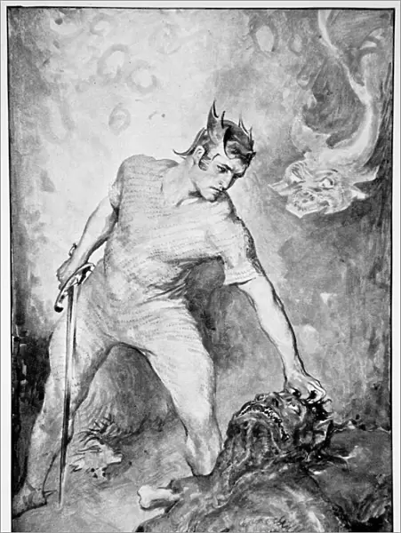 Beowulf shears off the head of Grendel, 1910. Artist: John Henry Frederick Bacon
