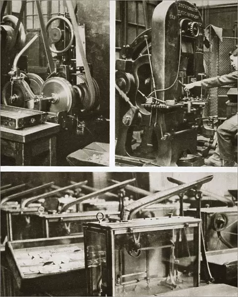 Money making; stamping and milling the disks and weighing the finished coins, 20th century