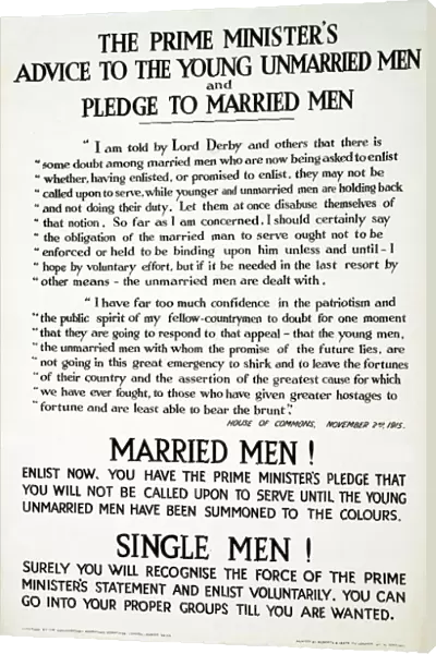 Recruitment Poster The Prime Ministers Advise to the Young Unmarried Men and Pledge