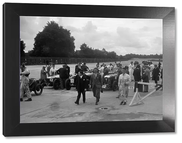 Riley 9, Aston Martin and Salmson at the LCC Relay GP, Brooklands, 25 July 1931. Artist