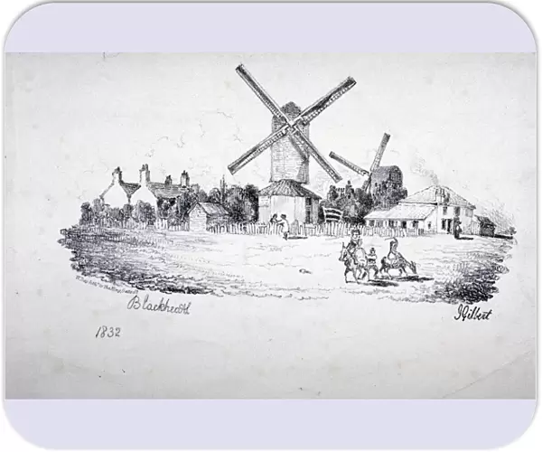View of Blackheath, showing windmills and buildings, Greenwich, London, 1832. Artist