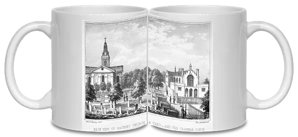 Back view of the Church of St John at Hackney and a grammar school, London, c1835