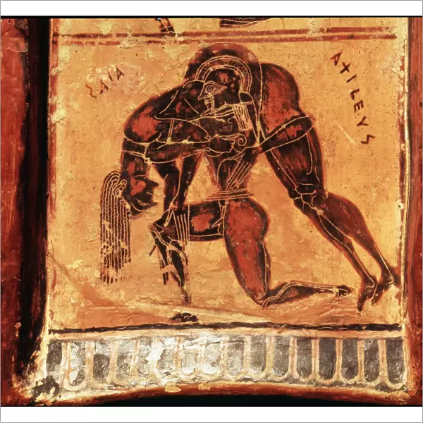 Ajax with the body of Achilles, died when hurt in the heel by an arrow shot by Paris