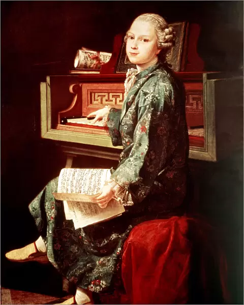 Johann Wolfgang Amadeus Mozart (1756-1791), Austrian composer, Mozart at the harpsichord