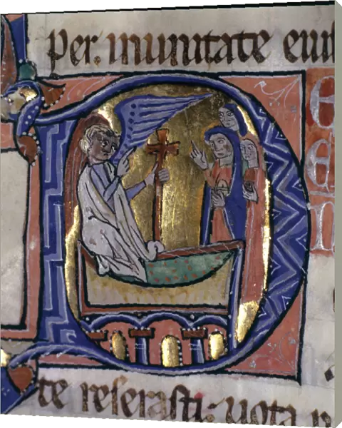 The Three Marys at the Tomb, illuminated capital letter in the Episcopal Sacramentary of Elna