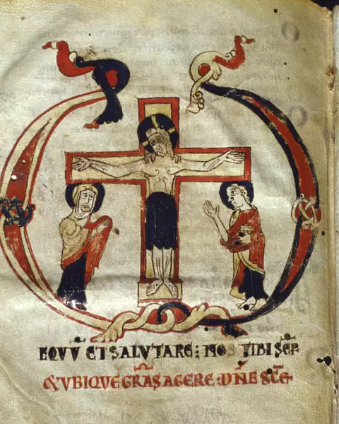 Crucifixion. Miniature in the Missale parvum, manuscript on parchment, c. 1075 - 1100