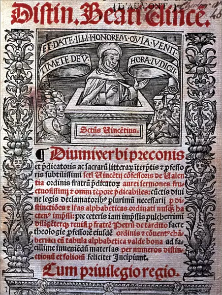Sermons of St. Vincent Ferrer, cover of the Latin edition printed in Lugduni (Leyden) in 1523