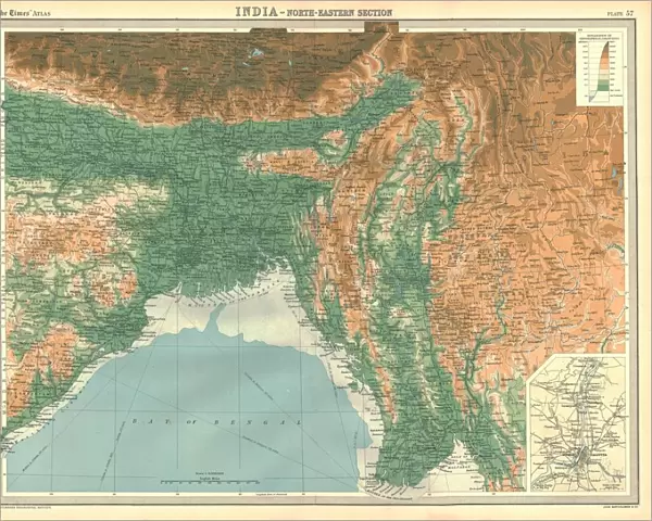 Geographical map of the north-eastern section of India, early 20th century