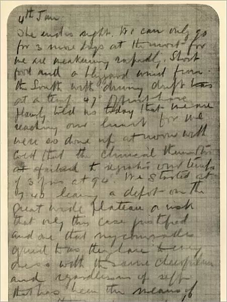 Facsimile of Page of Shackletons Diary, 4 January 1909