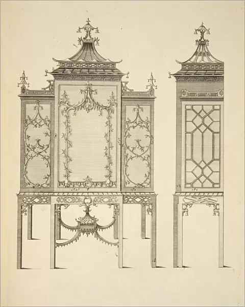 Design for a China Case, pub. 1753 (engraving). Creator: Thomas Chippendale (1718 - 1779) after