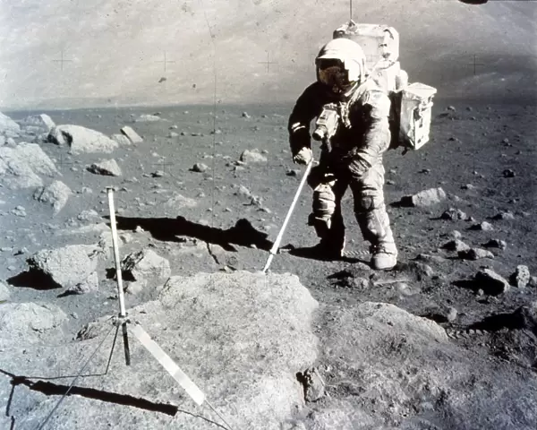 Harrison Schmitt works the scoop on the lunar surface, Apollo 17 mission, December 1972