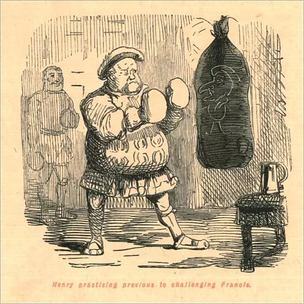 Henry practising previous to challenging Francis, 1897. Creator: John Leech