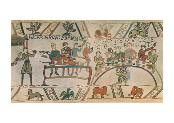 A Feast. Detail from the Bayeux Tapestry, late 11th century, (1944). Creator: Unknown