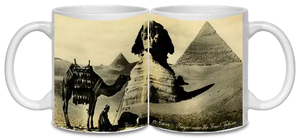 Cairo - Prayer near the Great Sphinx, c1918-c1939. Creator: Unknown