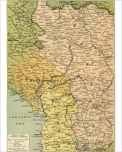 Map To Illustrate the Serbian Retreat, 1919. Creator: George Philip & Son Ltd