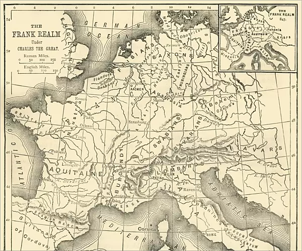 Map of the Kingdom of the Franks Under Charlemagne, 1890. Creator: Unknown