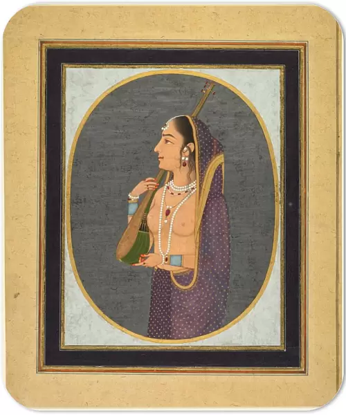 Court lady singing and playing the vina, c. 1760. Creator: Muhammad Rizavi Hindi (Indian