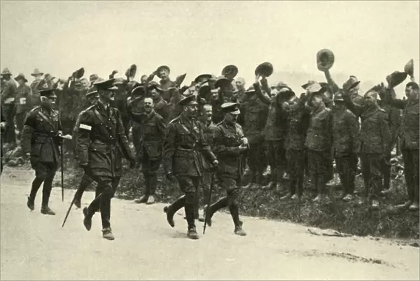 King George V cheered by ANZAC troops at the Western Front, First World War, August 1916, (c1920)