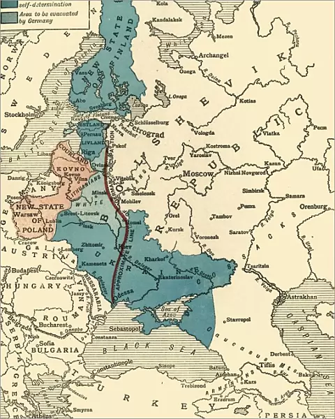 Map illustrating the Brest-Litovsk Treaties, First World War, c1918, (c1920). Creator: Unknown